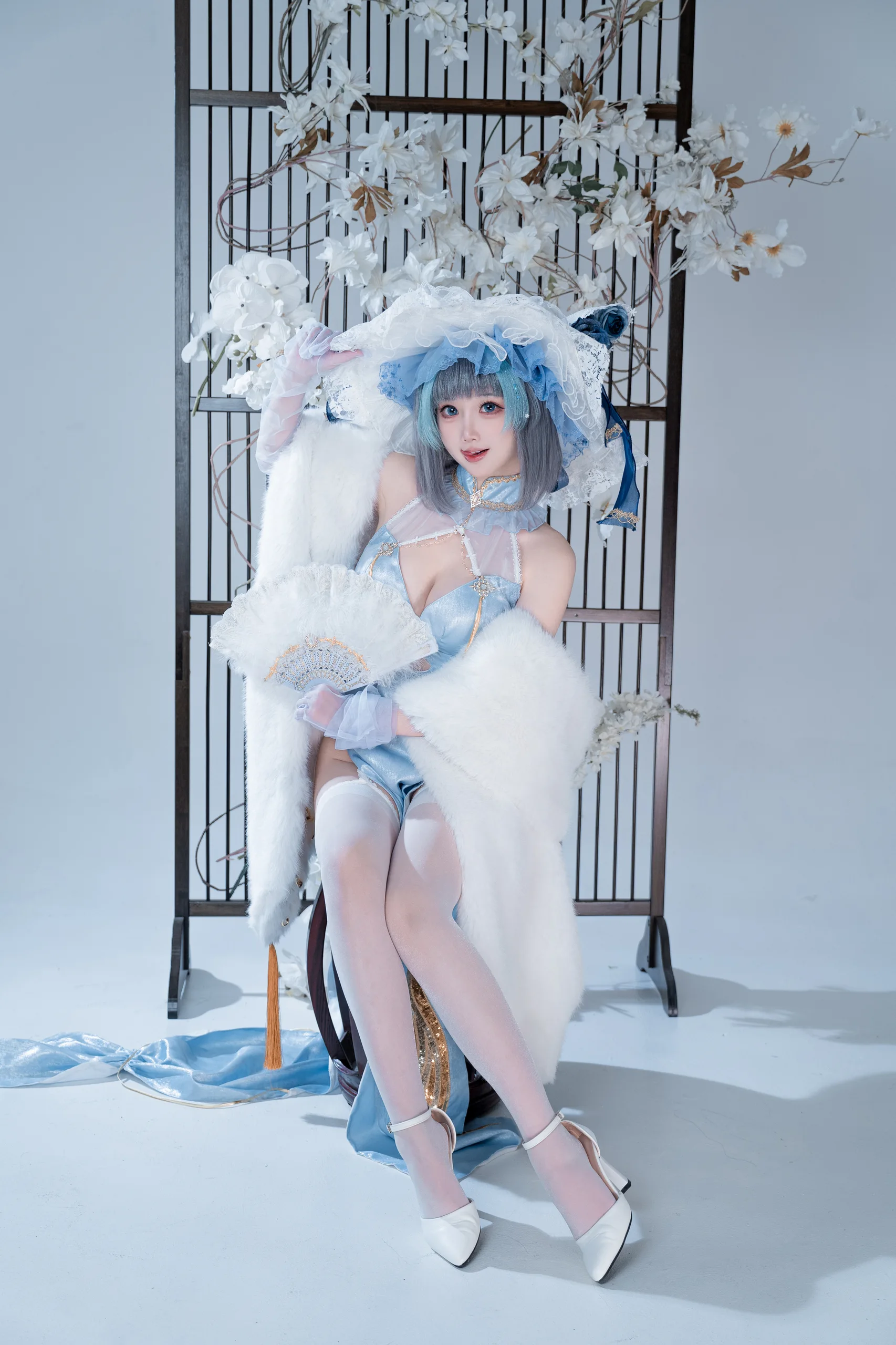 面饼仙儿 柴郡 猫猫 蓝旗袍 - 第21张写真大图
